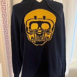 Skull Cashmere Collegiate Hoodie, Navy Blue with Yellow Skull Design